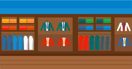 Background of clothes store vector flat design illustration. Horizontal layout.のイラスト素材