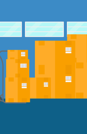 Background of cardboard boxes in warehouse vector flat design illustration. Vertical layout.のイラスト素材