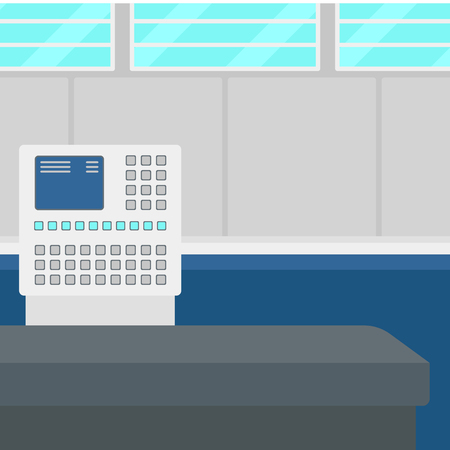 Background of airport with self check-in kiosk vector flat design illustration. Square layout.のイラスト素材