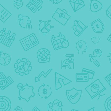 Blue background with business icons vector flat design illustration. Square layout.のイラスト素材