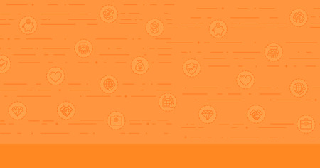 Orange background with business icons vector flat design illustration. Horizontal layout.のイラスト素材