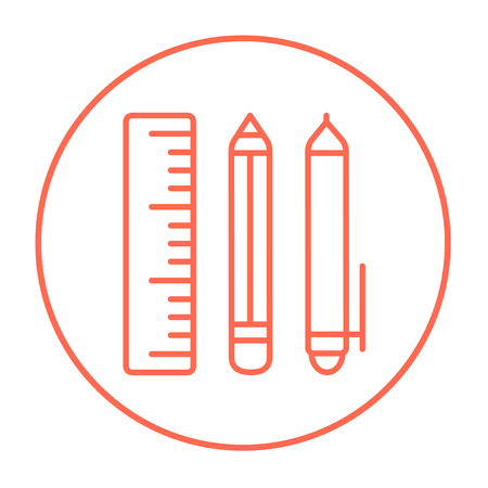 School supplies line icon for web, mobile and infographics. Vector red thin line icon in the circle isolated on white background.のイラスト素材