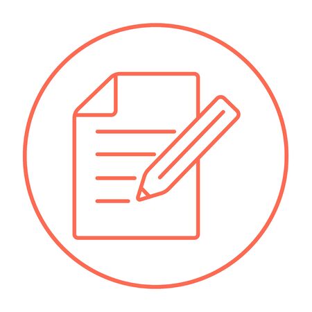 Sheet and pencil line icon for web, mobile and infographics. Vector red thin line icon in the circle isolated on white background.のイラスト素材