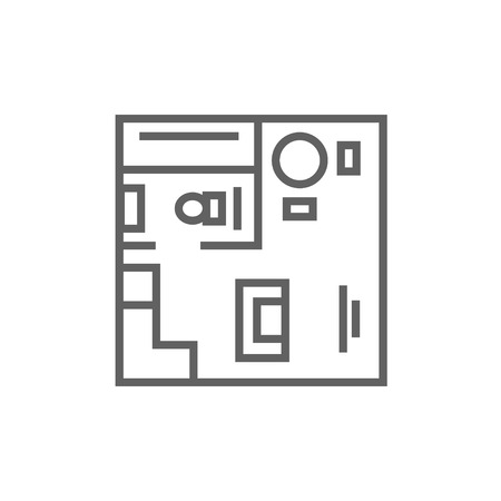 House interior with furniture thick line icon with pointed corners and edges for web, mobile and infographics. Vector isolated icon.のイラスト素材