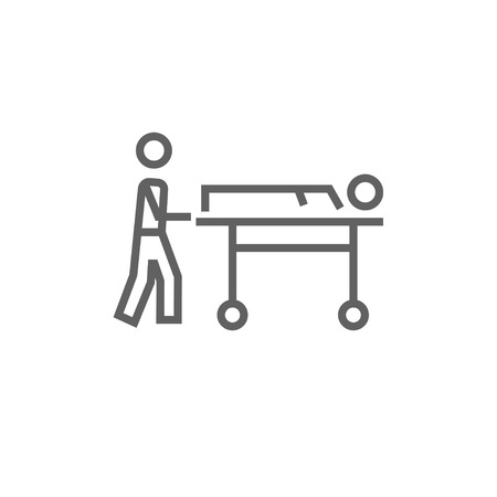 Man pushing stretchers with patient thick line icon with pointed corners and edges for web, mobile and infographics. Vector isolated icon.のイラスト素材