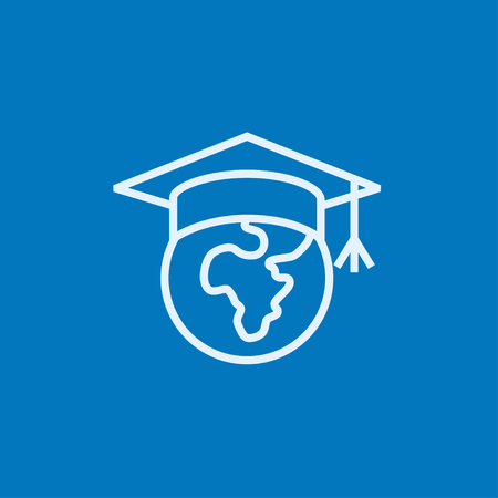 Globe in graduation cap thick line icon with pointed corners and edges for web, mobile and infographics. Vector isolated icon.のイラスト素材