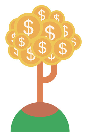 Money tree with golden coins vector flat design illustration isolated on white background.のイラスト素材