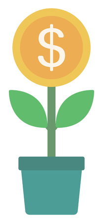 Money flower with golden coin vector flat design illustration isolated on white background.のイラスト素材