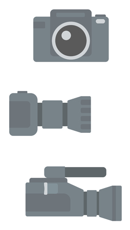Digital photo camera and professional video camera vector flat design illustration isolated on white background.のイラスト素材