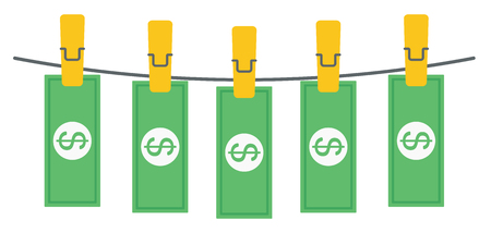 laundered dollars on rope vector flat design illustration isolated on white background.のイラスト素材