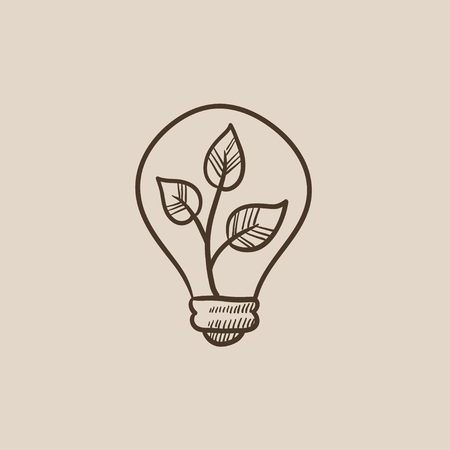 Lightbulb and plant inside sketch icon for web, mobile and infographics. Hand drawn vector isolated icon.のイラスト素材
