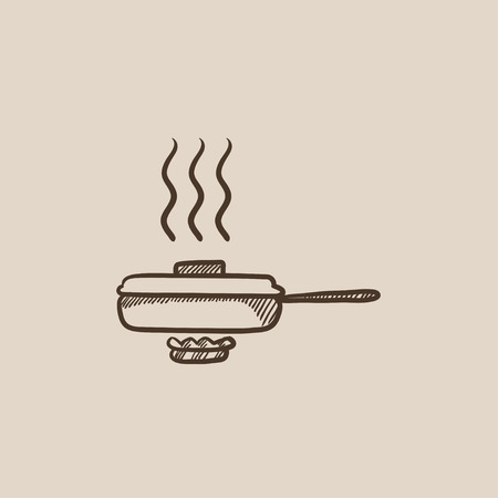 Frying pan with cover sketch icon for web, mobile and infographics. Hand drawn vector isolated icon.のイラスト素材
