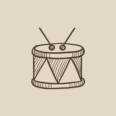 Drum with sticks sketch icon for web, mobile and infographics. Hand drawn vector isolated icon.のイラスト素材