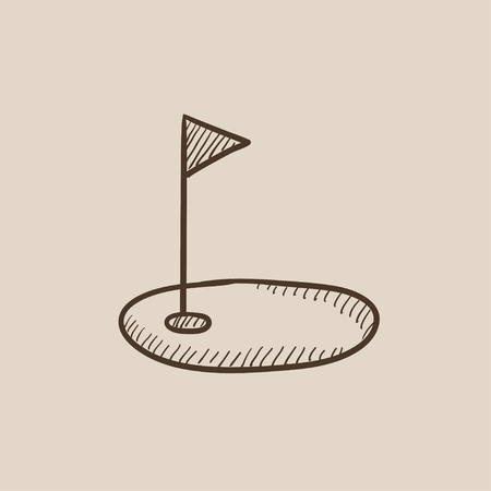 Golf hole with a flag sketch icon for web, mobile and infographics. Hand drawn vector isolated icon.のイラスト素材