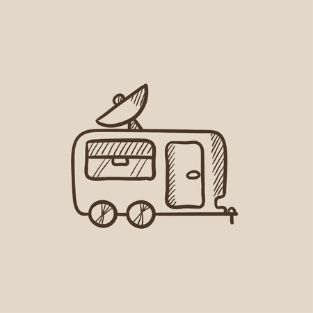 Caravan with satellite dish sketch icon for web, mobile and infographics. Hand drawn vector isolated icon.のイラスト素材