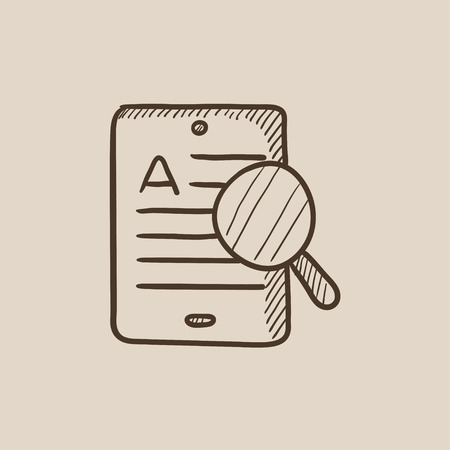 Tablet and magnifying glass sketch icon for web, mobile and infographics. Hand drawn vector isolated icon.のイラスト素材