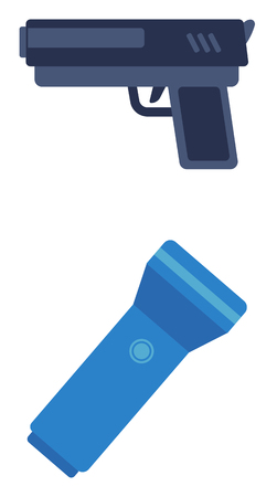 Pistol and flashlight vector flat design illustration isolated on white background.のイラスト素材