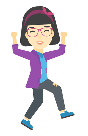 An asian business woman running vector flat design illustration isolated on white background.のイラスト素材