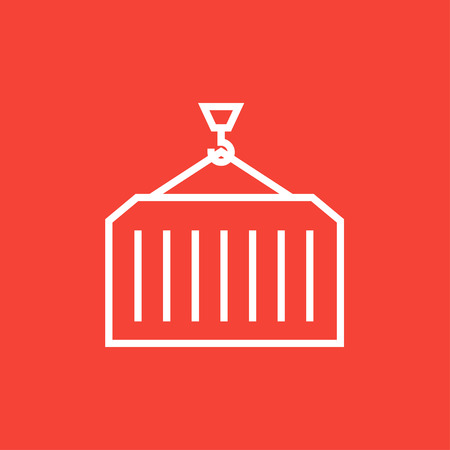Container lifted by a crane thick line icon with pointed corners and edges for web, mobile and infographics. Vector isolated icon.のイラスト素材