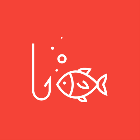 Fish with hook thick line icon with pointed corners and edges for web, mobile and infographics. Vector isolated icon.のイラスト素材