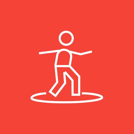 Male surfer riding on surfboard thick line icon with pointed corners and edges for web, mobile and infographics. Vector isolated icon.のイラスト素材