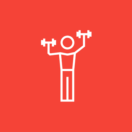 Man exercising with dumbbells thick line icon with pointed corners and edges for web, mobile and infographics. Vector isolated icon.のイラスト素材