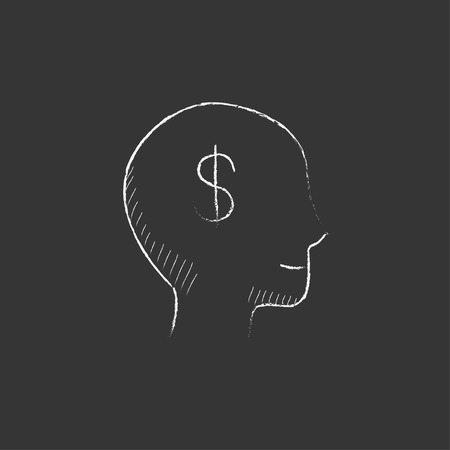 Head with dollar symbol. Hand drawn in chalk vector isolated icon for web, mobile and infographics.のイラスト素材