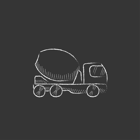 Concrete mixer truck. Hand drawn in chalk vector isolated icon for web, mobile and infographics.のイラスト素材