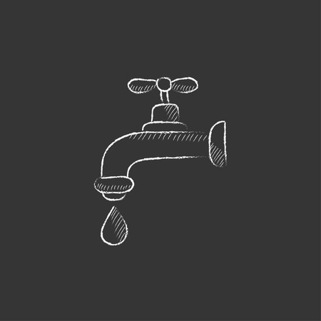Dripping tap with drop. Hand drawn in chalk vector isolated icon for web, mobile and infographics.のイラスト素材