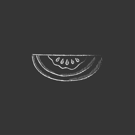 Melon. Hand drawn in chalk vector isolated icon for web, mobile and infographics.のイラスト素材