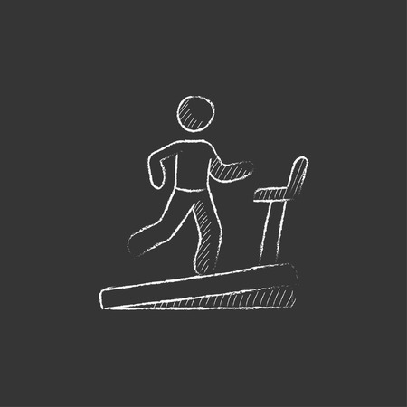 Man running on a treadmill. Hand drawn in chalk vector isolated icon for web, mobile and infographics.のイラスト素材