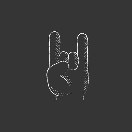 Rock and roll hand sign. Hand drawn in chalk vector isolated icon for web, mobile and infographics.のイラスト素材