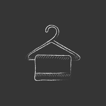 Towel on hanger. Hand drawn in chalk vector isolated icon for web, mobile and infographics.のイラスト素材