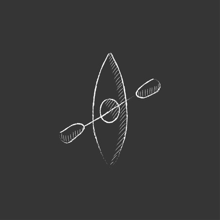 Kayak with paddle. Hand drawn in chalk vector isolated icon for web, mobile and infographics.のイラスト素材