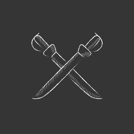 Crossed saber. Hand drawn in chalk vector isolated icon for web, mobile and infographics.のイラスト素材