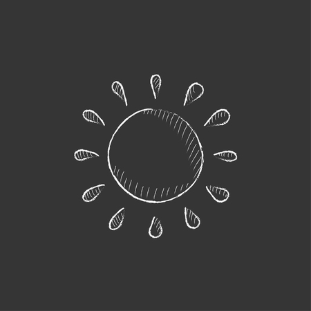 Sun thick. Hand drawn in chalk vector isolated icon for web, mobile and infographics.のイラスト素材