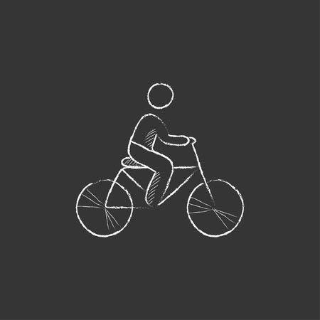 Man riding a bike. Hand drawn in chalk vector isolated icon for web, mobile and infographics.のイラスト素材