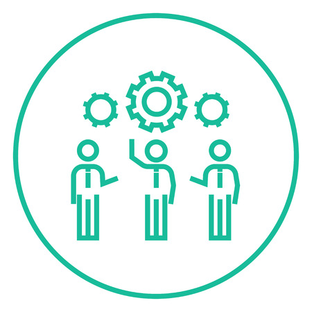 Businessmen standing under the gears thick line icon with pointed corners and edges for web, mobile and infographics. Vector isolated icon.のイラスト素材
