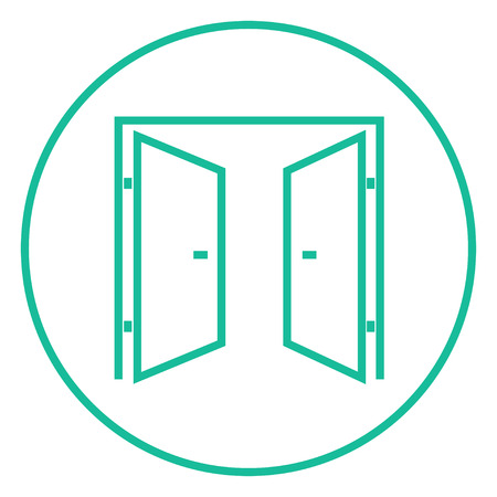 Open doors thick line icon with pointed corners and edges for web, mobile and infographics. Vector isolated icon.のイラスト素材