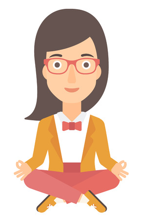 A business woman meditating in lotus pose vector flat design illustration isolated on white background.のイラスト素材