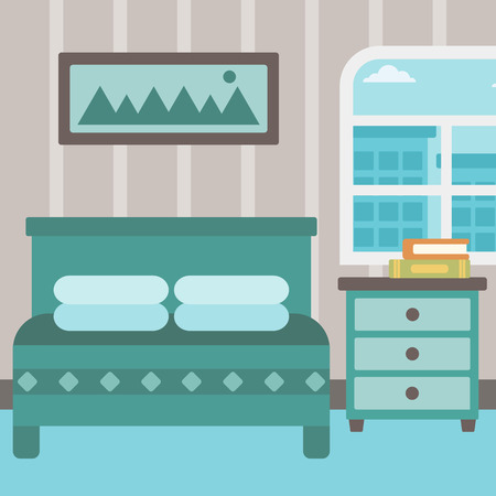Background of bedroom vector flat design illustration. Square layout.のイラスト素材