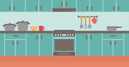 Background of kitchen vector flat design illustration. Horizontal layout.のイラスト素材