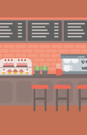 Background of bakery with pastry and coffee maker vector flat design illustration. Vertical layout.のイラスト素材