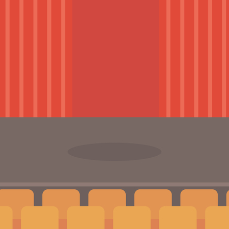 Theater stage with curtains, seats and spotlight vector flat design illustration. Square layout.のイラスト素材