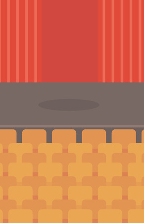 Theater stage with curtains, seats and spotlight vector flat design illustration. Vertical layout.のイラスト素材