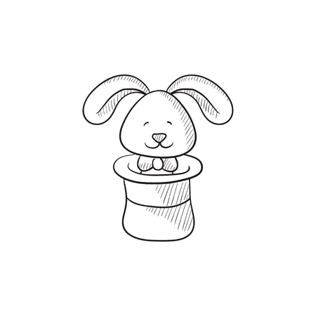 Rabbit in magician hat vector sketch icon isolated on background. Hand drawn Rabbit in magician hat icon. Rabbit in magician hat sketch icon for infographic, website or app.のイラスト素材