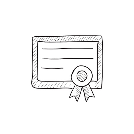 Certificate vector sketch icon isolated on background. Hand drawn Certificate icon. Certificate sketch icon for infographic, website or app.のイラスト素材