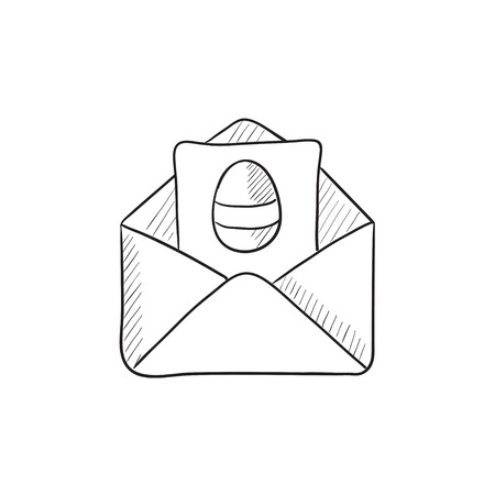 Easter greeting card in envelope vector sketch icon isolated on background. Hand drawn Easter greeting card in envelope icon. Easter greeting card sketch icon for infographic, website or app.のイラスト素材