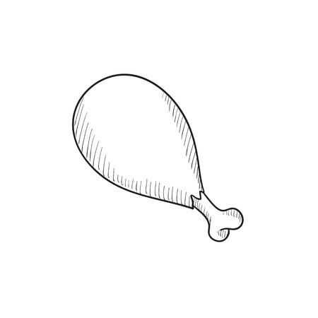 Chicken leg vector sketch icon isolated on background. Hand drawn Chicken leg icon. Chicken leg sketch icon for infographic, website or app.のイラスト素材