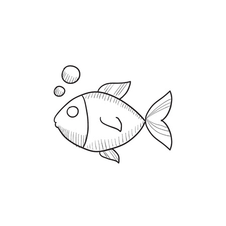 Little fish under water vector sketch icon isolated on background. Hand drawn Little fish under water icon. Little fish under water sketch icon for infographic, website or app.のイラスト素材